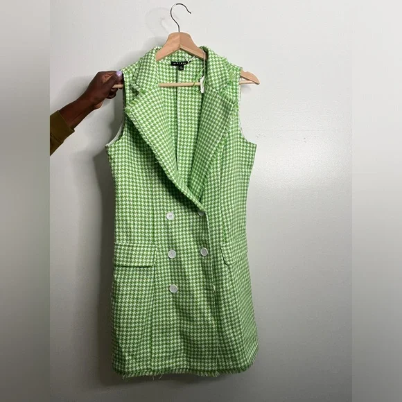 green houndstooth dress Drop Shoulder Pocket Dress main image 1